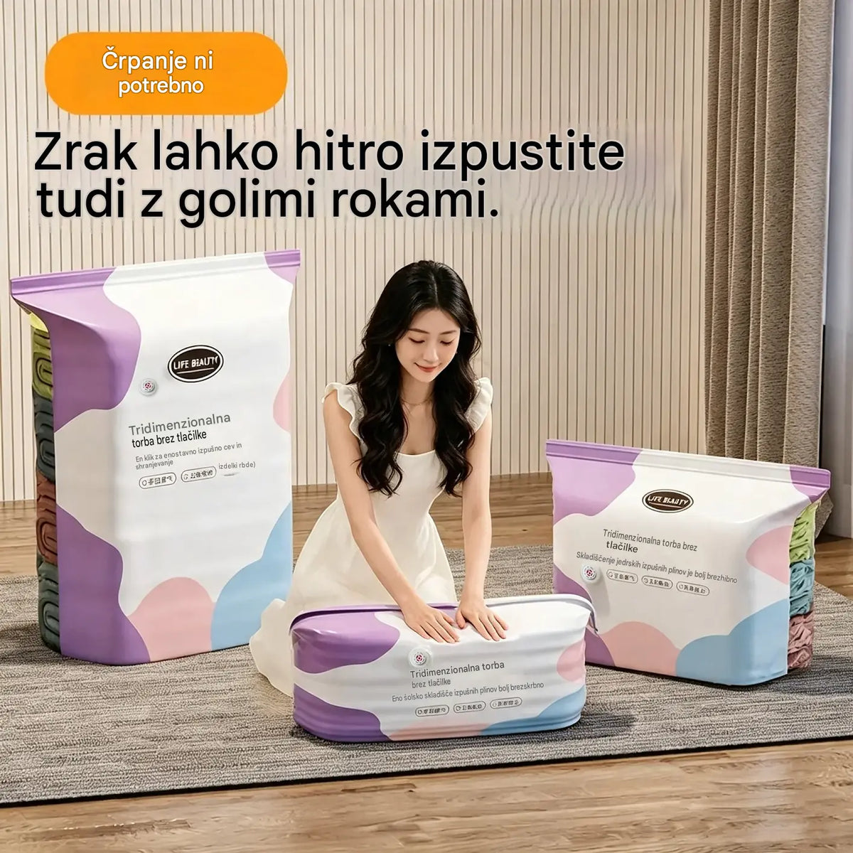 🧳 5 kosov za samo 25 € 💨 Velike, prilagodljive vakuumske vreče za shranjevanje: ne potrebujejo črpalke, so neprepustne za zrak ter idealne za prihranek prostora v kovčku in doma ✈️