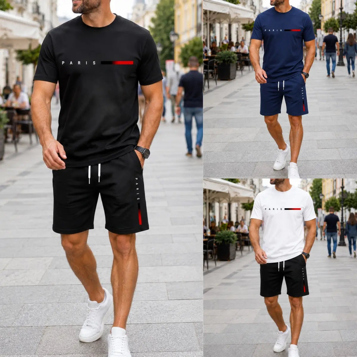 🎉😎【50% de descuento✨】Conjunto deportivo de verano de dos piezas para hombre: cómoda camiseta de manga corta y pantalones cortos, adecuados para el uso diario y para las vacaciones.