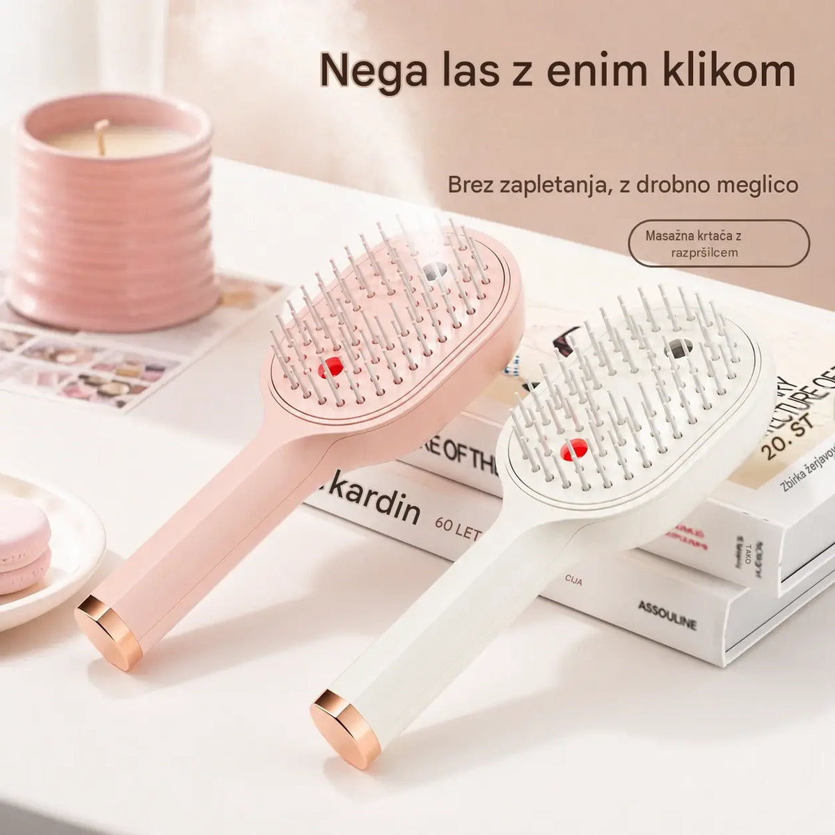 💖💨 Glavnik s funkcijo pršenja na en gumb, ki učinkovito pomaga preprečevati vozlanje las.