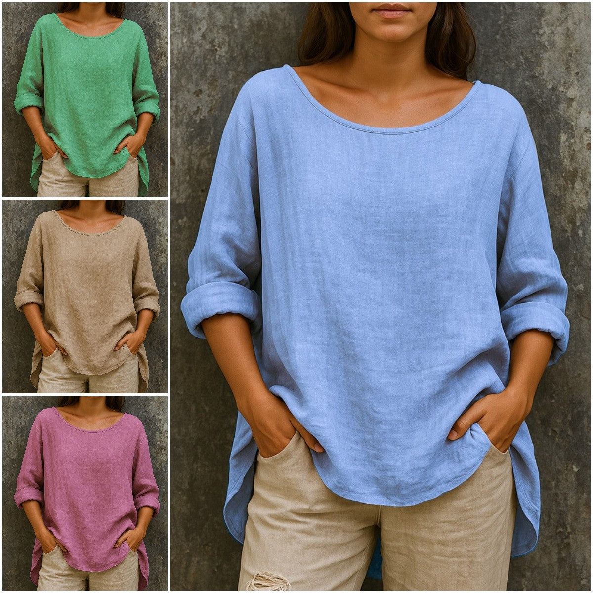 🦋🦋【S-3XL】Luźny, modny T-shirt z okrągłym dekoltem, wykonany z bawełny i lnu, w stylu retro – w większych rozmiarach.
