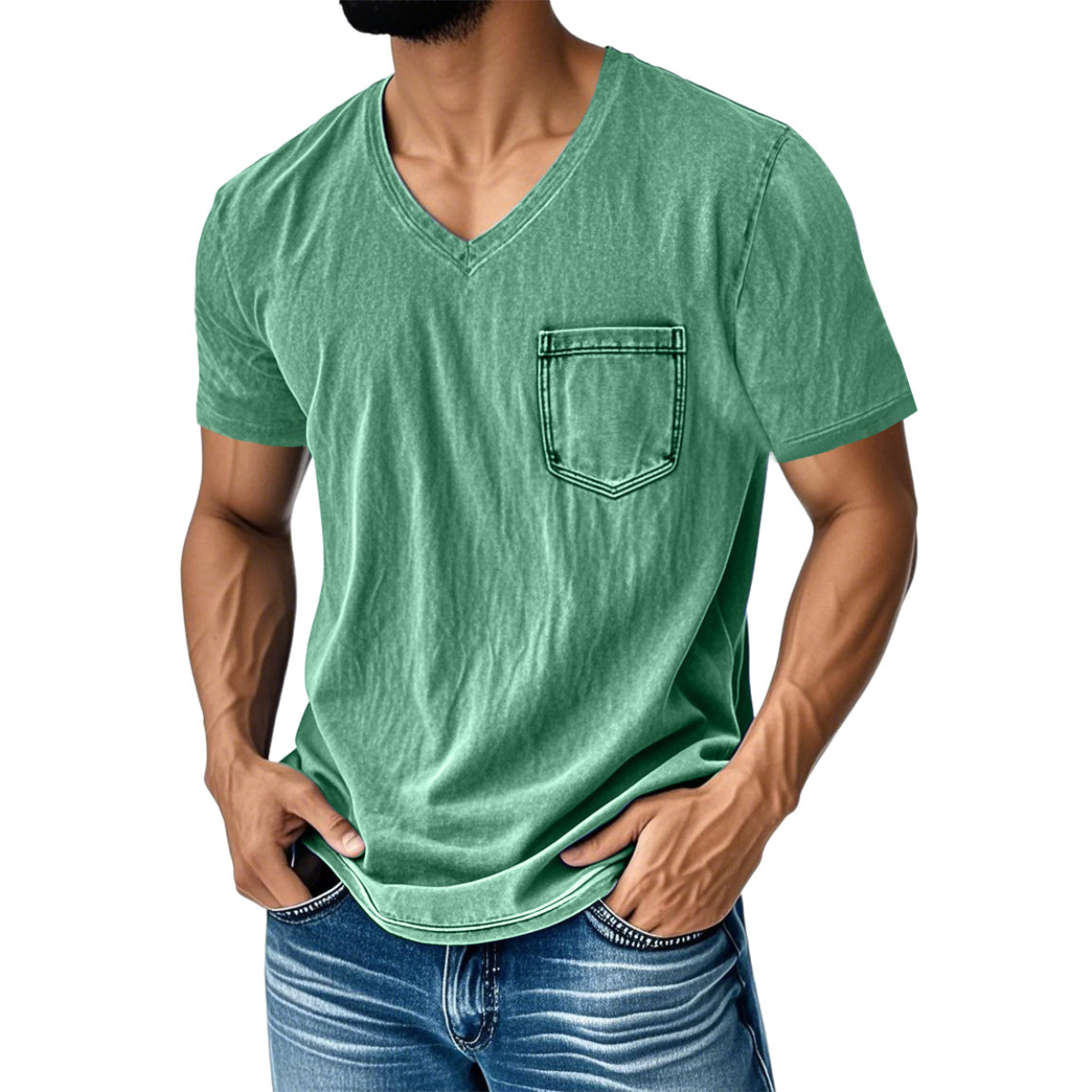 👔 50% de descuento🔥【40-120 kg】Camiseta vaquera informal y holgada con cuello en V y mangas cortas para hombre ✅️Pago contra entrega ✅️2 artículos con un 70% de descuento