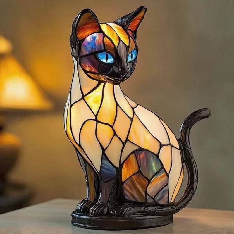 🐱 Lampa stołowa w kształcie kota, lampka nocna retro z kolorowej żywicy, z motywem kota