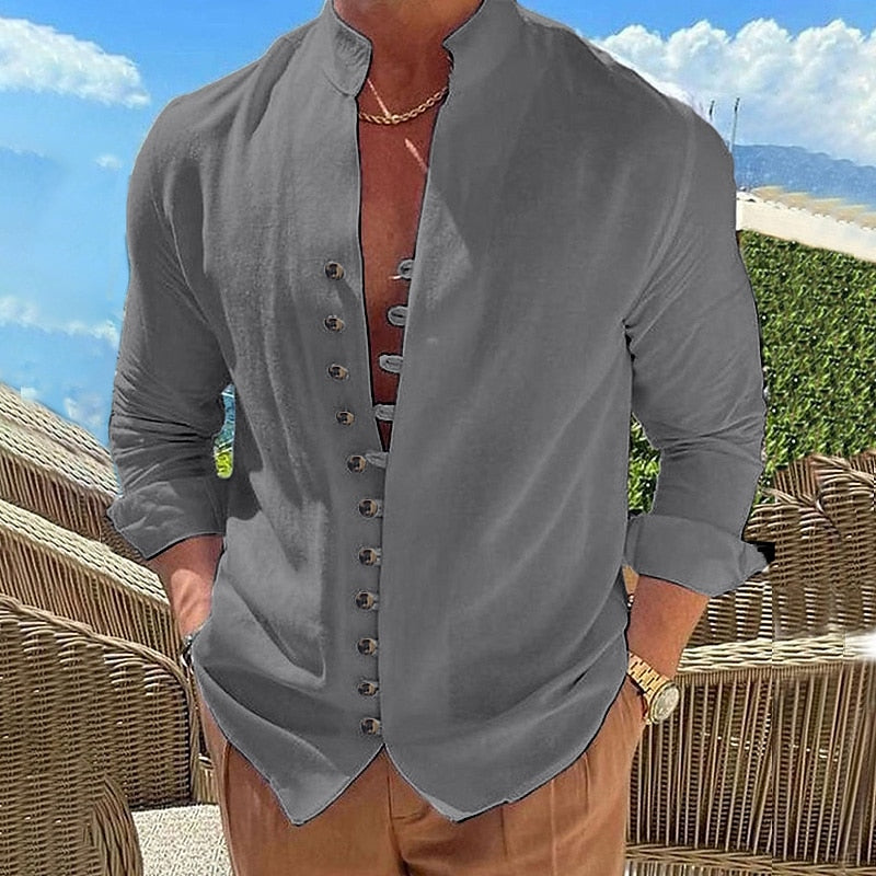 🔥🔥【S-3XL】Cămașă casual pentru bărbați cu guler stand cu nasturi