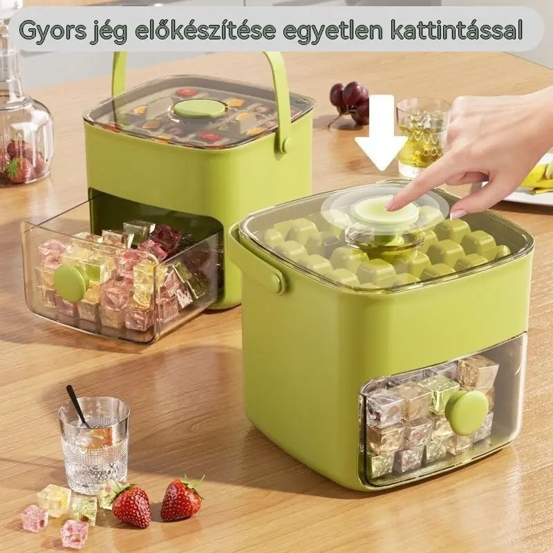 💞Több mint 50 000 eladott darab! 💥🥤🧊 50% kedvezmény! Jégkockakészítő tároló funkcióval: egyszerre 48 jégkockát készít, szivárgásmentes fedél 🏖️✅