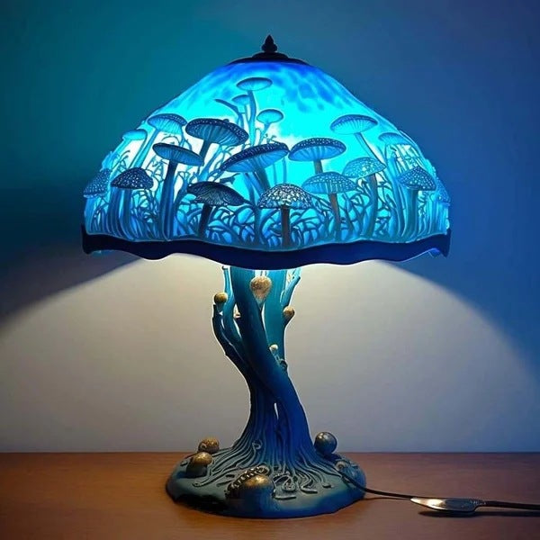 🍄Lampa stołowa w kształcie grzyba, witraż o tematyce roślinnej, retro lampka nocna, wykonana z kolorowej żywicy.