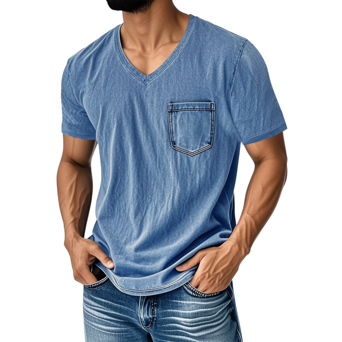 👔 50% de descuento🔥【40-120 kg】Camiseta vaquera informal y holgada con cuello en V y mangas cortas para hombre ✅️Pago contra entrega ✅️2 artículos con un 70% de descuento