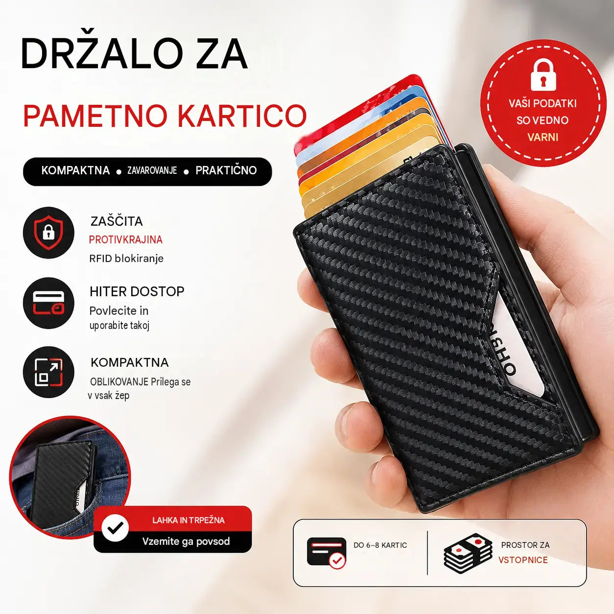 🔒 Pametna denarnica z RFID-jem – hiter dostop in vrhunski slog