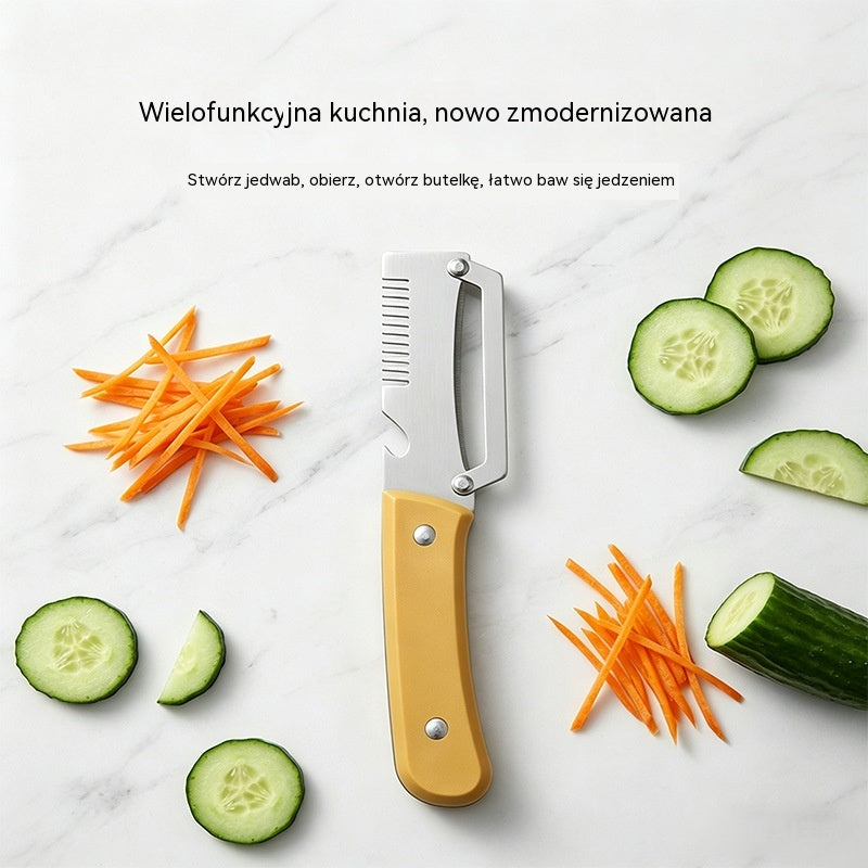 ✅Kup 1, drugi gratis (2 sztuki) 🧅🔪 Wielofunkcyjna obieraczka kuchenna 3 w 1: obiera, kroi i otwiera butelki! 🔥