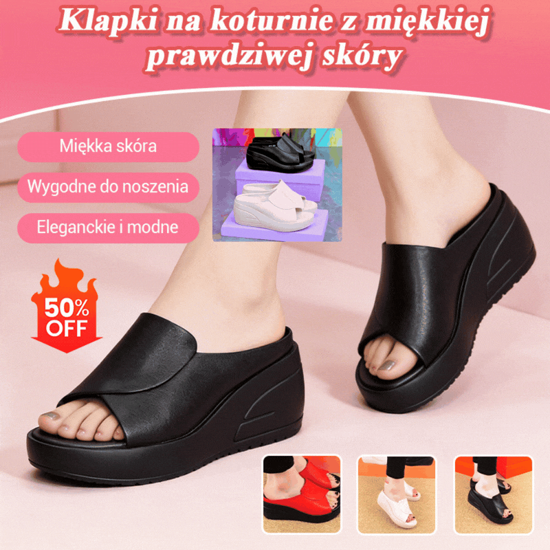 👡【Obcas 5,5 cm】 sandały damskie na koturnie z miękką podeszwą