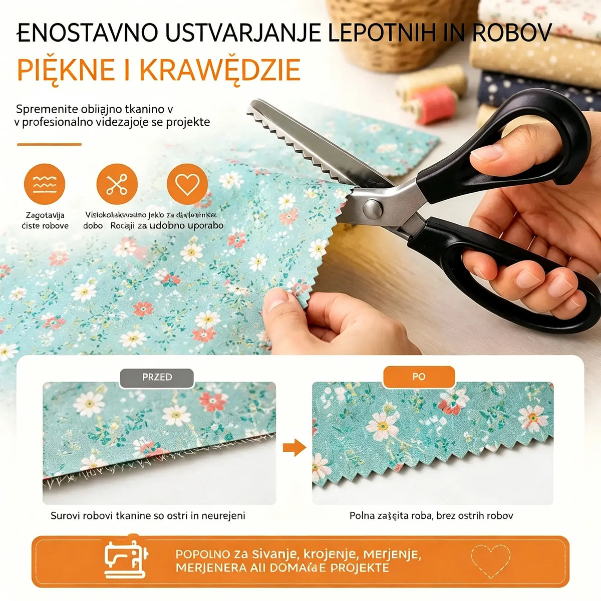 2 kosa za 23 €🔥Kupite enega, enega dobite brezplačno✂️ Profesionalne cikcak škarje - Škarje za blago z ostrimi nazobčanimi rezili