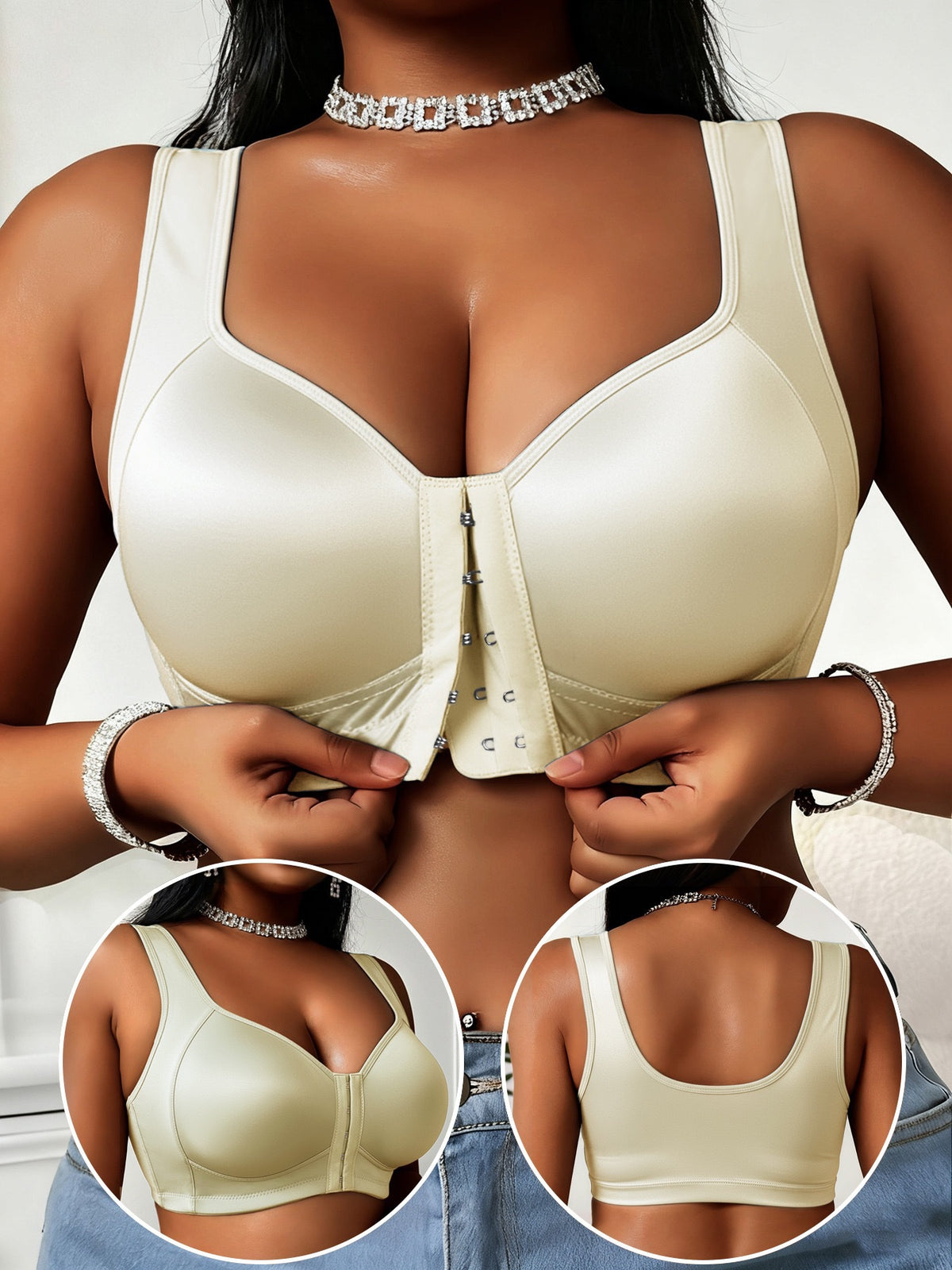 😍👙【3 sztuki】【40-100 kg】Damski biustonosz bezfiszbinowy zapinany z przodu