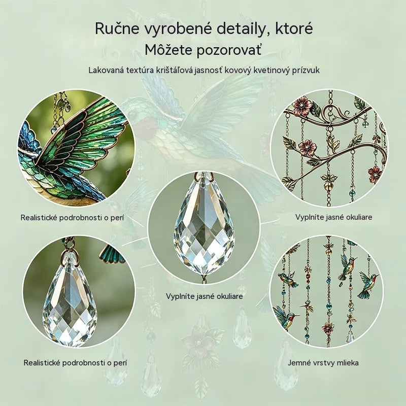 🐦 Kristalni zvončki, okrašeni s kolibriji in poslikanimi vzorci v vintage slogu