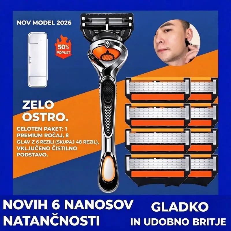 Komplet nadomestnih rezil za moški brivnik + stojalo – izjemno ostra rezila iz nerjavnega jekla za gladko britje 🪒✨