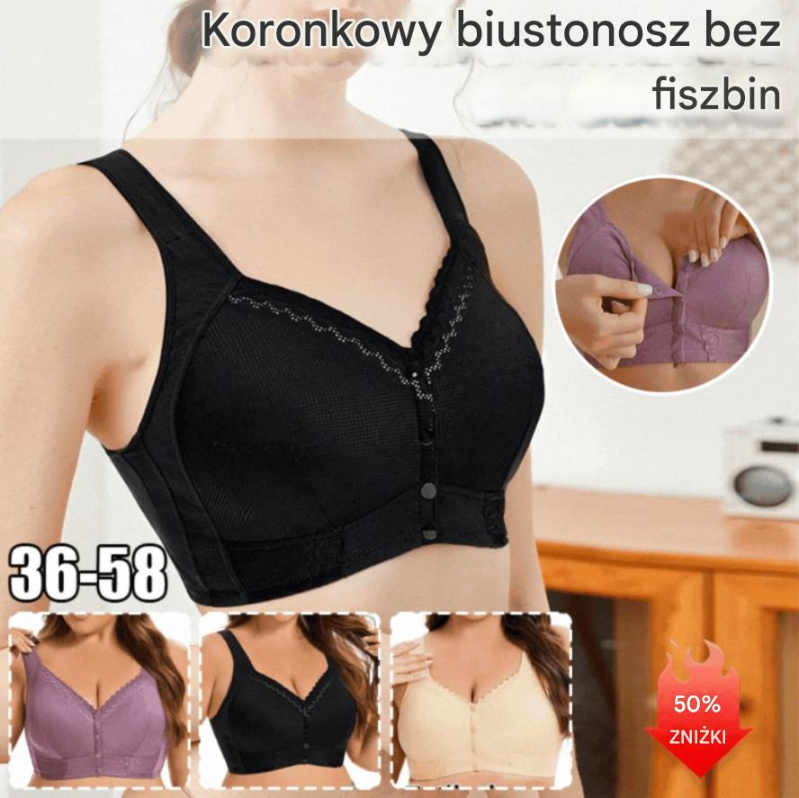 💕 (3 sztuki) 🎁 Oddychający biustonosz bawełniany z koronką, bez fiszbin, zapinany z przodu (45–155 kg)