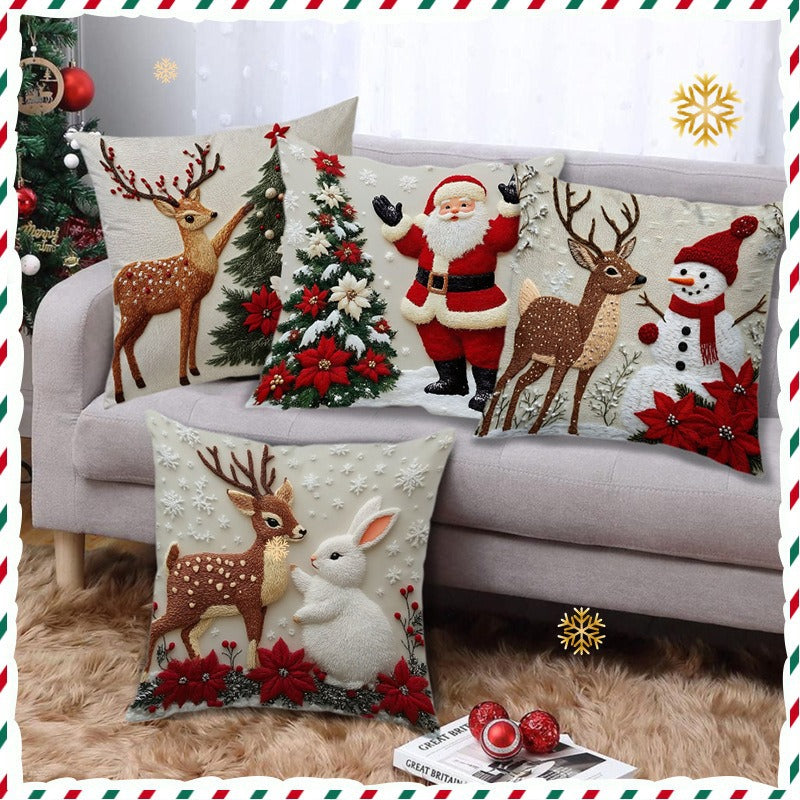 🔥🎅🎄Prevleka za vzglavnik z božično tematiko【Lot 4 kosov】