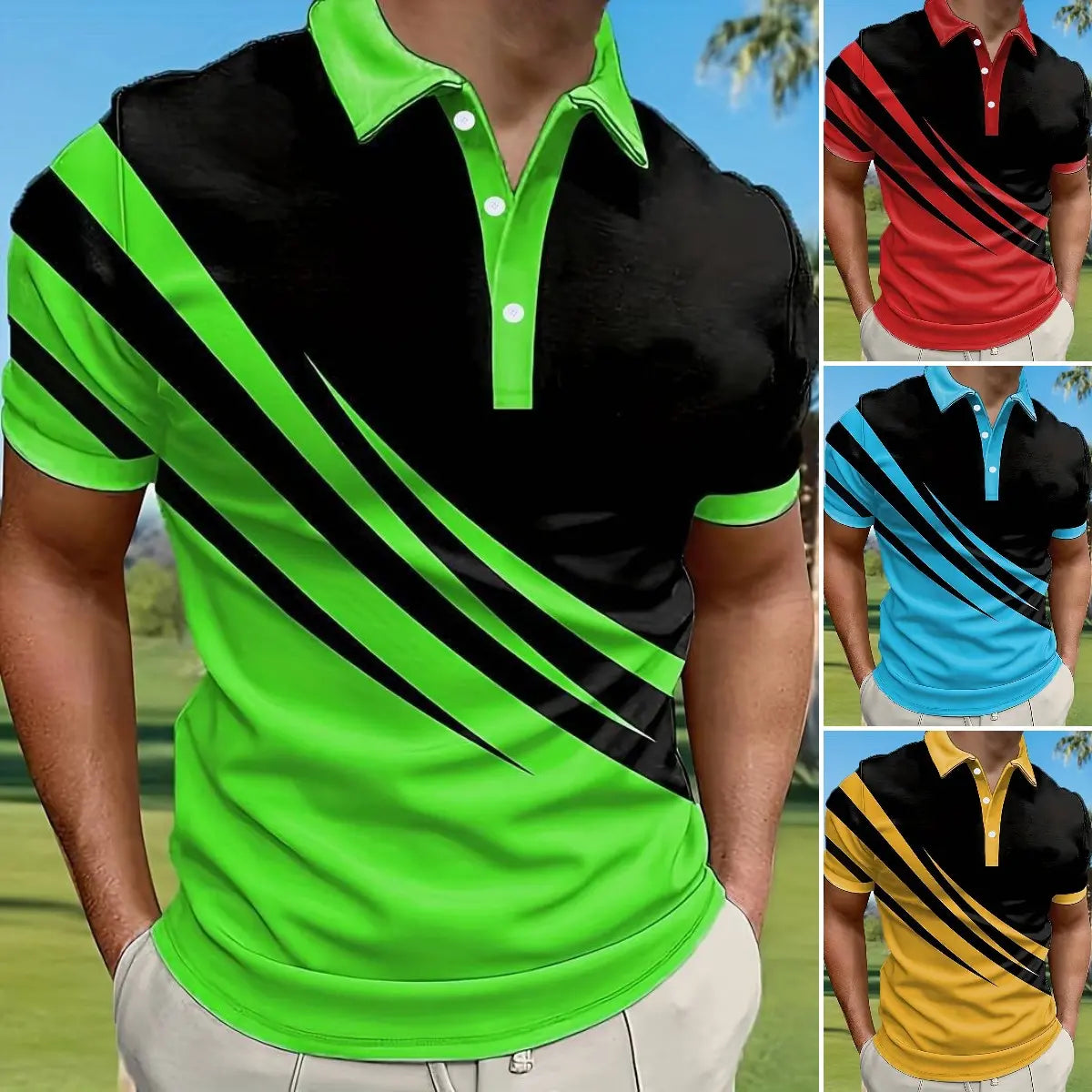 🔥【Kupte 1, získejte 1 zdarma】👔【S-6XL】Nová letní pánská pruhovaná 3D tištěná POLO košile