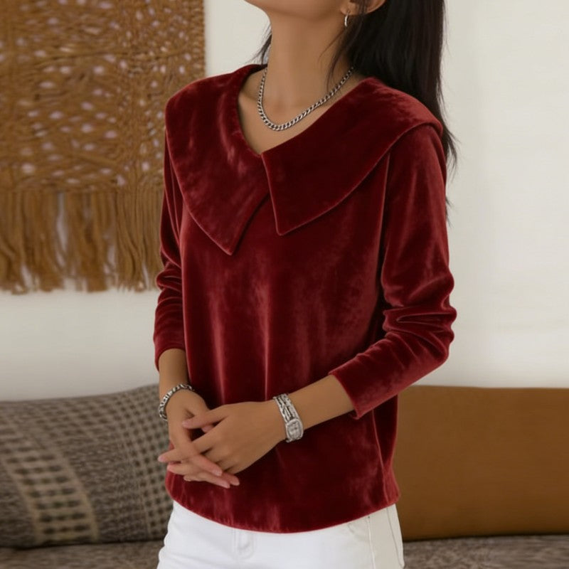 ✨👚 Damska bluzka welurowa z kołnierzem 2026, miękka, ciepła i elegancka
