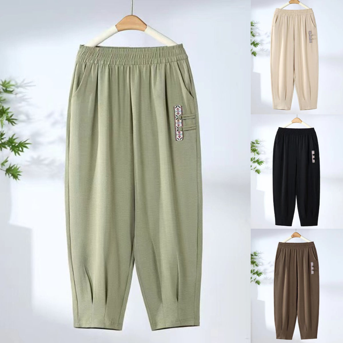 【M-4XL】 Nowe letnie cienkie bawełniane spodnie lniane o długości 7/8
