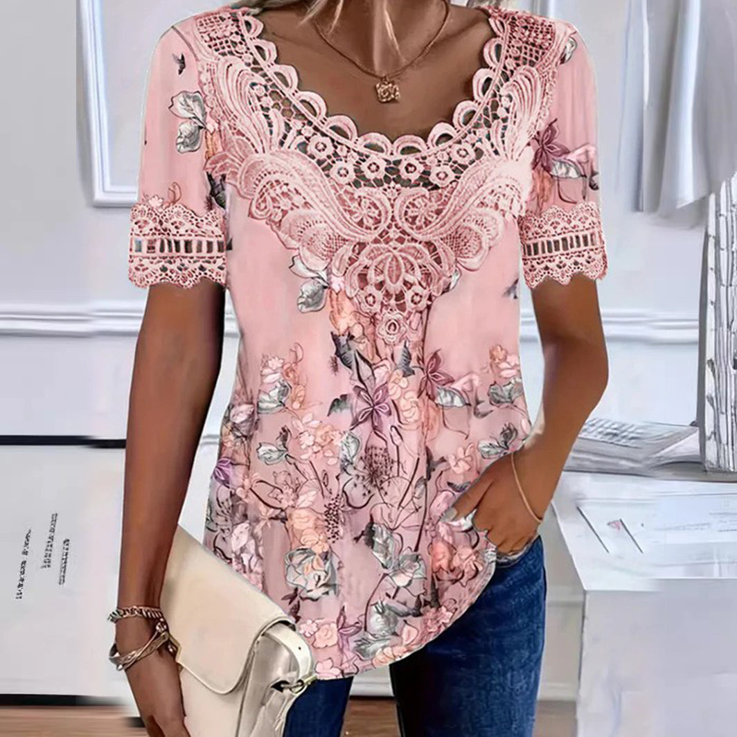 【50 % popust】💐 Ženska čipkasta bluza z V-izrezom, udobna in zračna