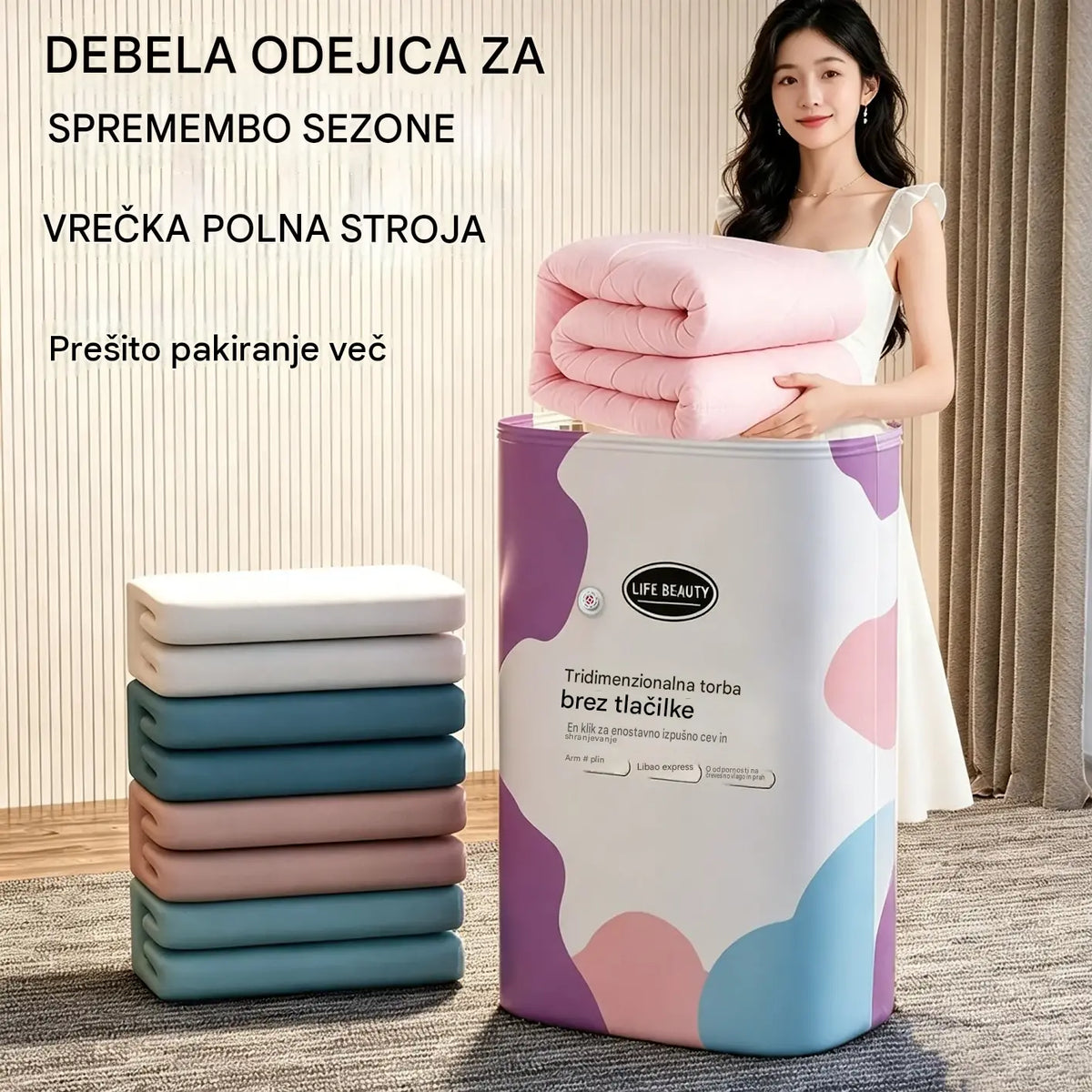🧳 5 kosov za samo 25 € 💨 Velike, prilagodljive vakuumske vreče za shranjevanje: ne potrebujejo črpalke, so neprepustne za zrak ter idealne za prihranek prostora v kovčku in doma ✈️