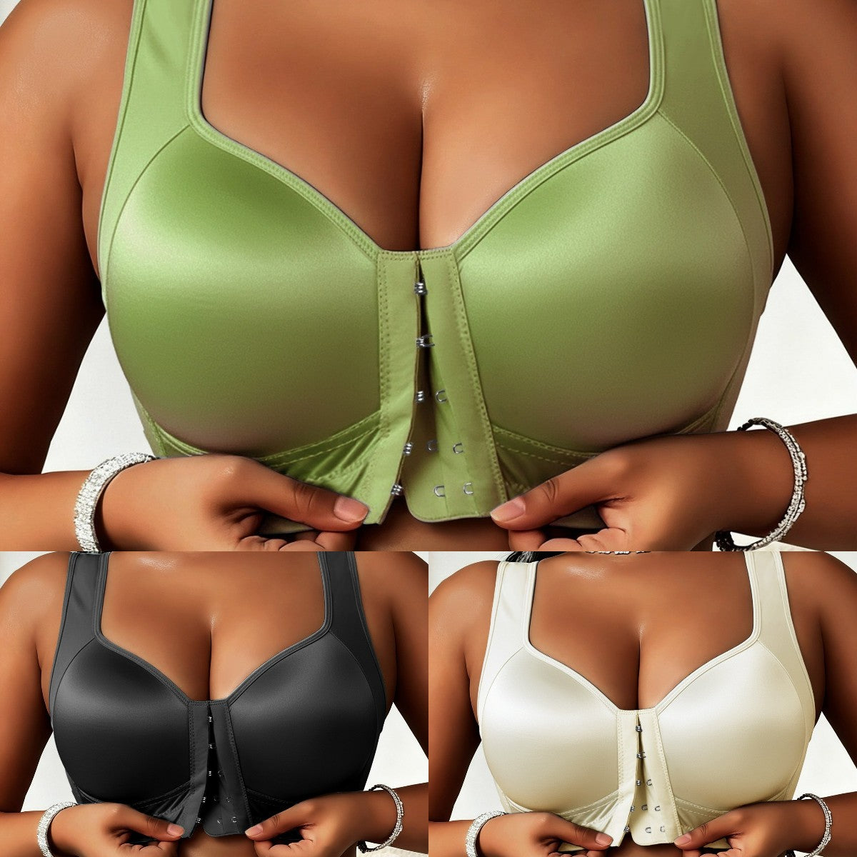 😍👙【3 sztuki】【40-100 kg】Biustonosz push-up dla kobiet plus size, bez fiszbin, zapinany z przodu, zapobiegający zwiotczeniu