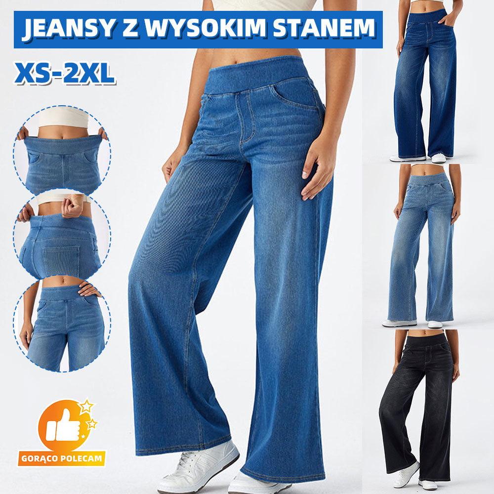 🥇Nowe wiosenne damskie dżinsy z wysokim stanem i szeroką nogawką – elegancki i modny design
