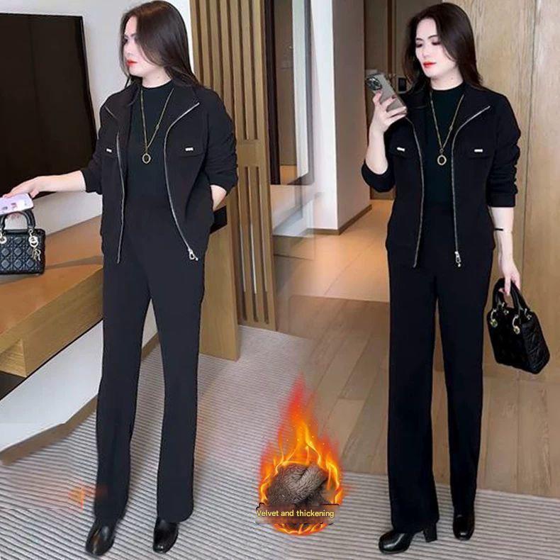 🏆【Pantaloni + Jacheta】🔥Nou costum de iarnă din catifea îngroșat din două piese pentru femei