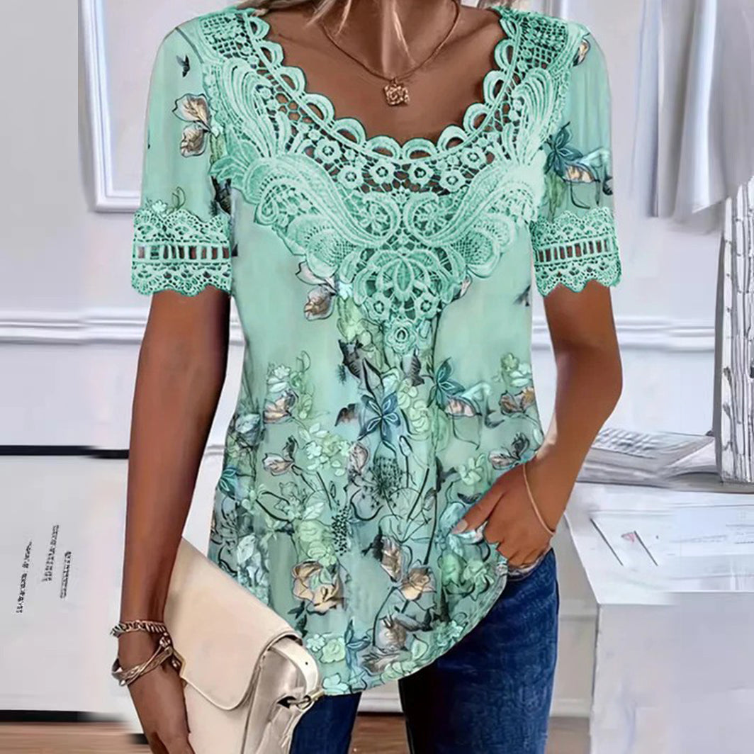 【50 % popust】💐 Ženska čipkasta bluza z V-izrezom, udobna in zračna