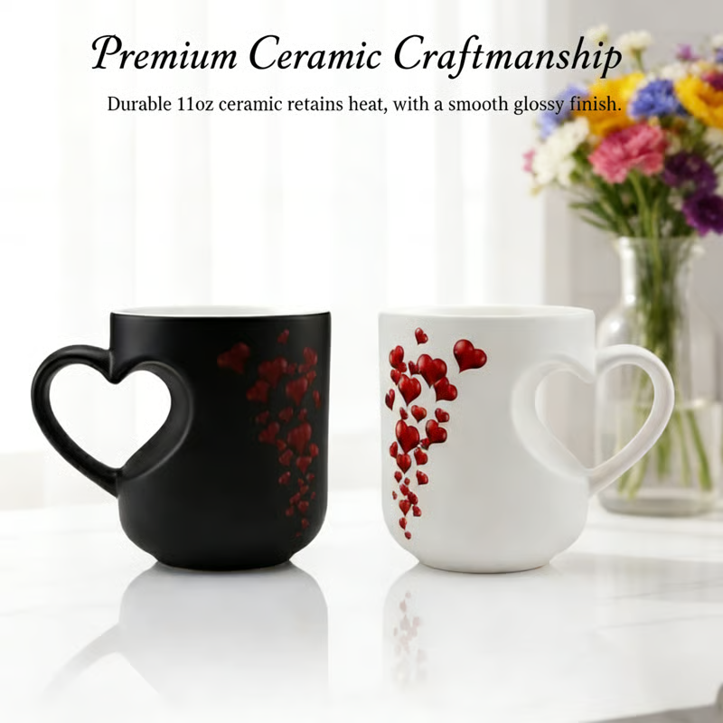 📢📢50% rabatu!!! ⏰ Ceramiczny kubek na Walentynki z uchwytem w kształcie serca, zmieniający kolor💝✨
