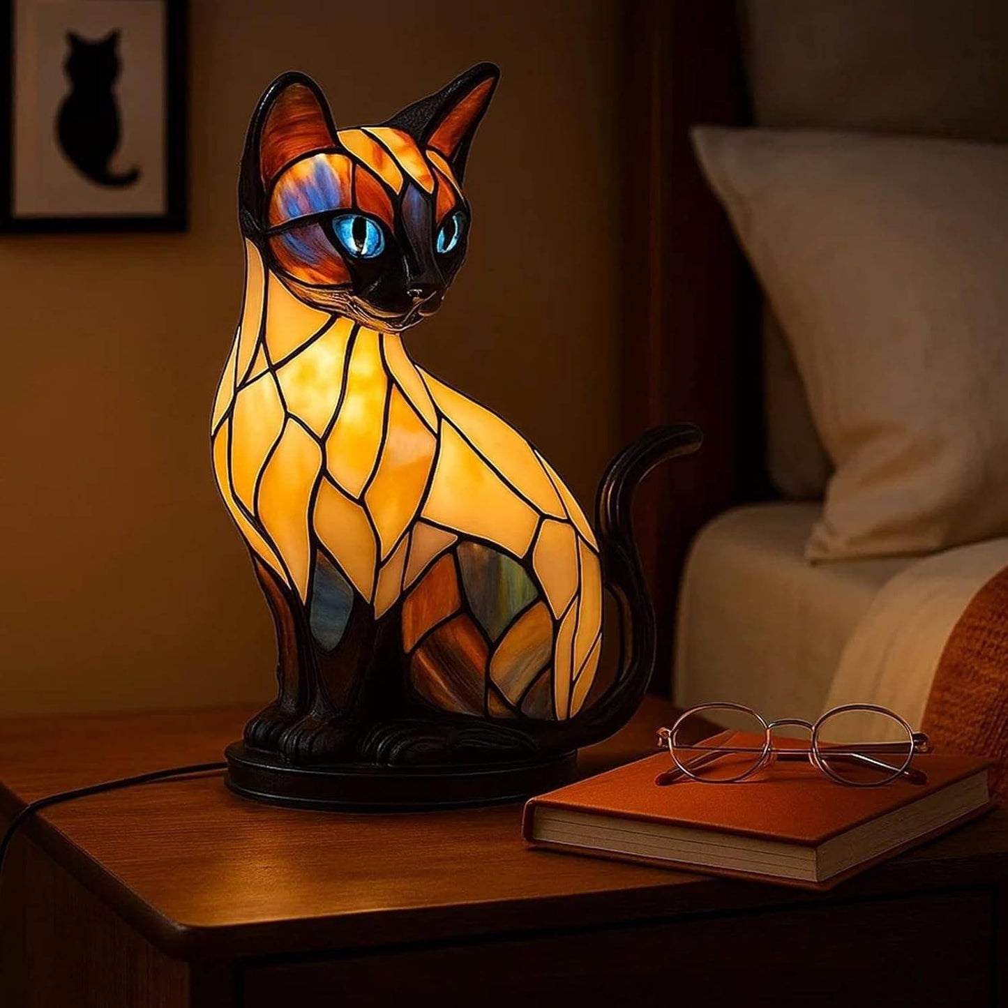 🐱Stolna lampa u obliku mačke, retro noćno svjetlo, napravljena od obojene smole, s mačjom tematikom.