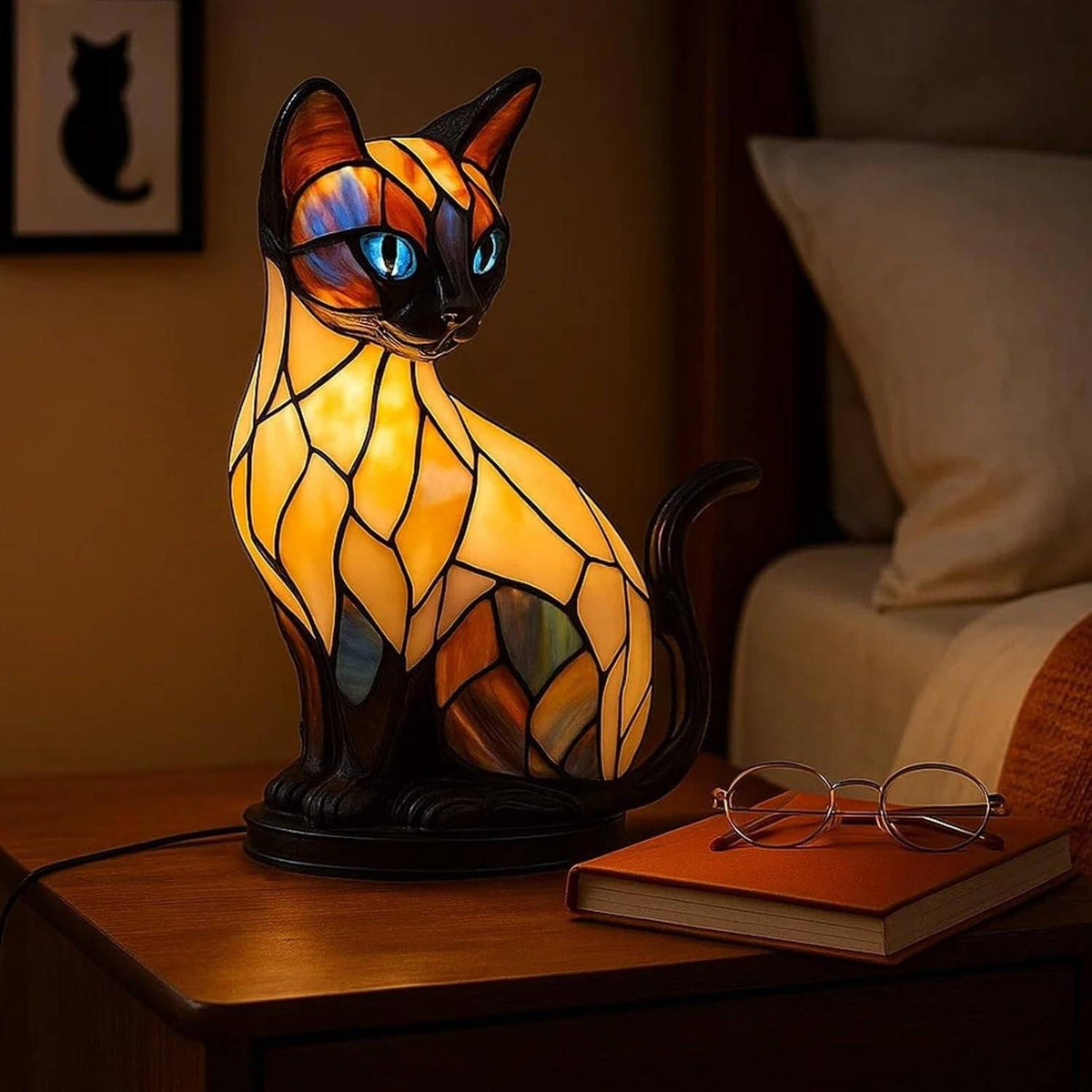 🐱Namizna svetilka v obliki mačke, retro nočna svetilka iz pisane smole, z mačjo tematiko