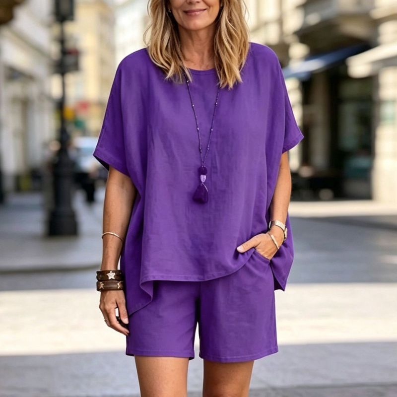 Plata la livrare 【M-5XL】Top cu mânecă scurtă + pantaloni scurți set de două piese de damă