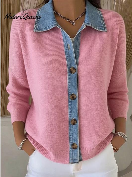 🔥🎉【Oferta specjalna✨】【S-3XL】🌷🙌Nowy zimowy damski kardigan z dzianiny jeansowej z nadrukiem patchworkowym