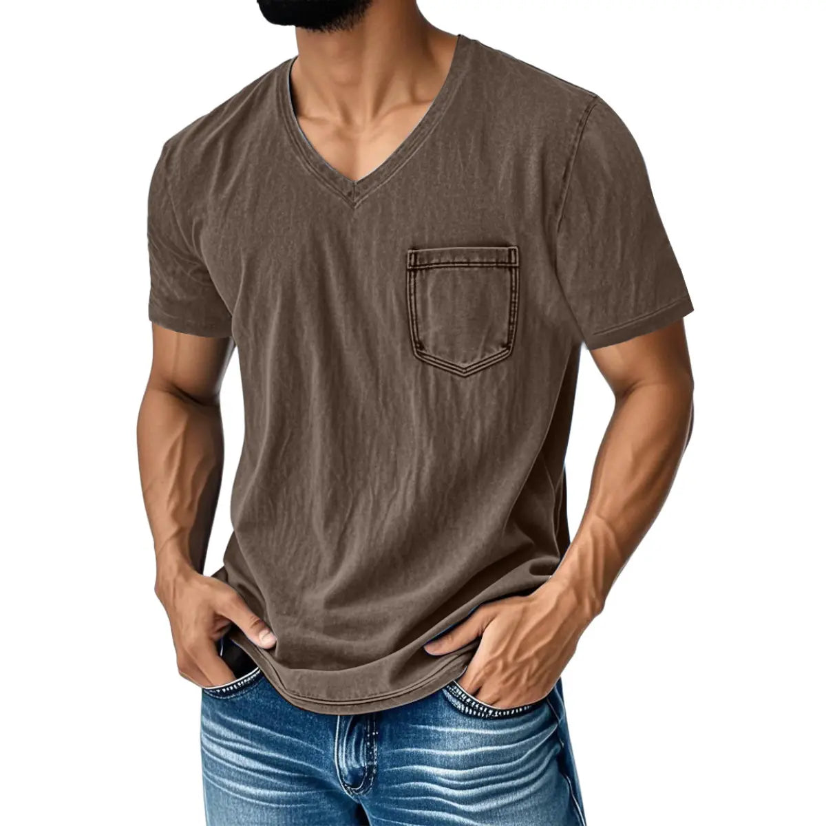 👔 50% de descuento🔥【40-120 kg】Camiseta vaquera informal y holgada con cuello en V y mangas cortas para hombre ✅️Pago contra entrega ✅️2 artículos con un 70% de descuento