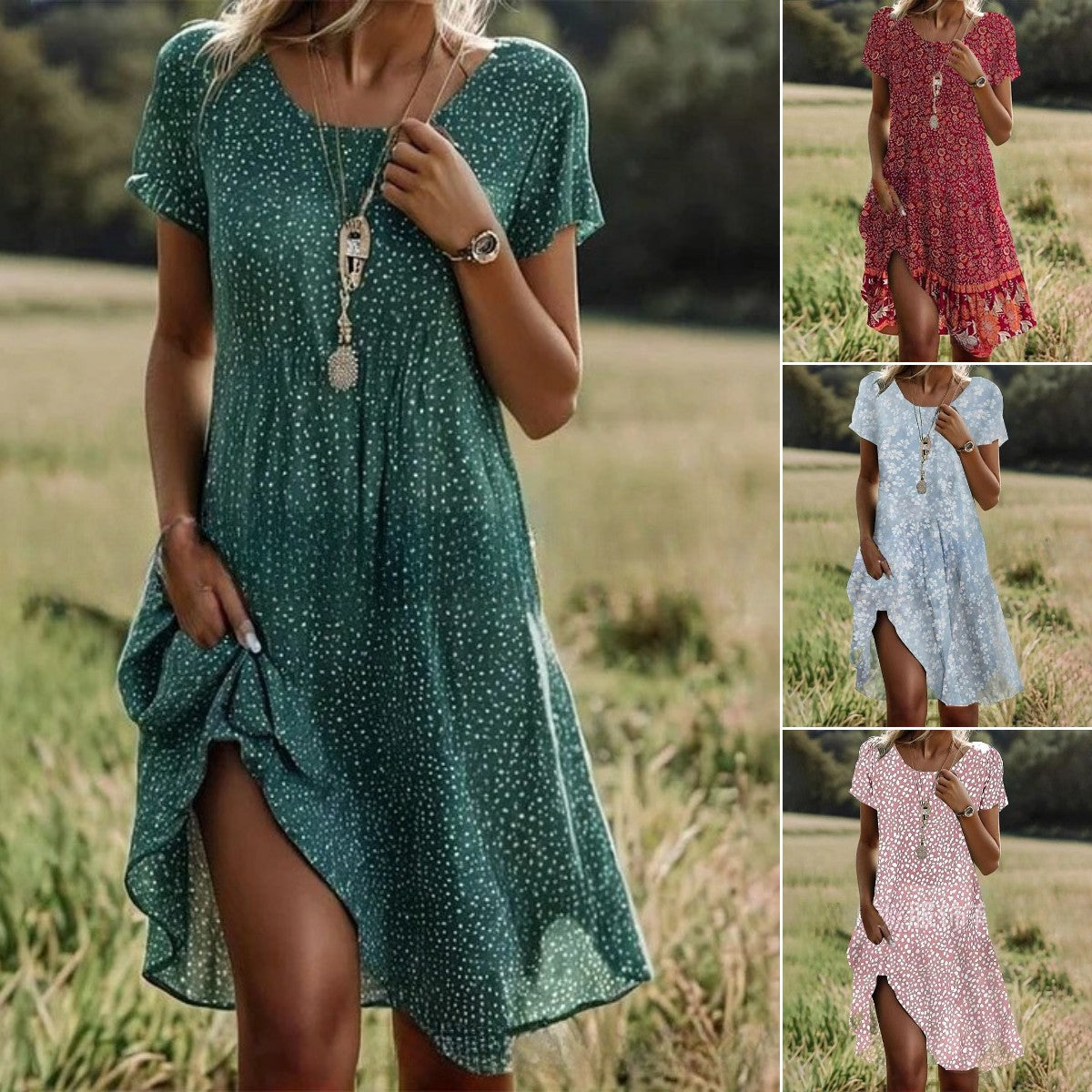 🛒📣【Ostatni dzień promocji】💖【S-3XL】👗Nowa sukienka codzienna z okrągłym dekoltem i nadrukiem na wiosnę/lato 2026
