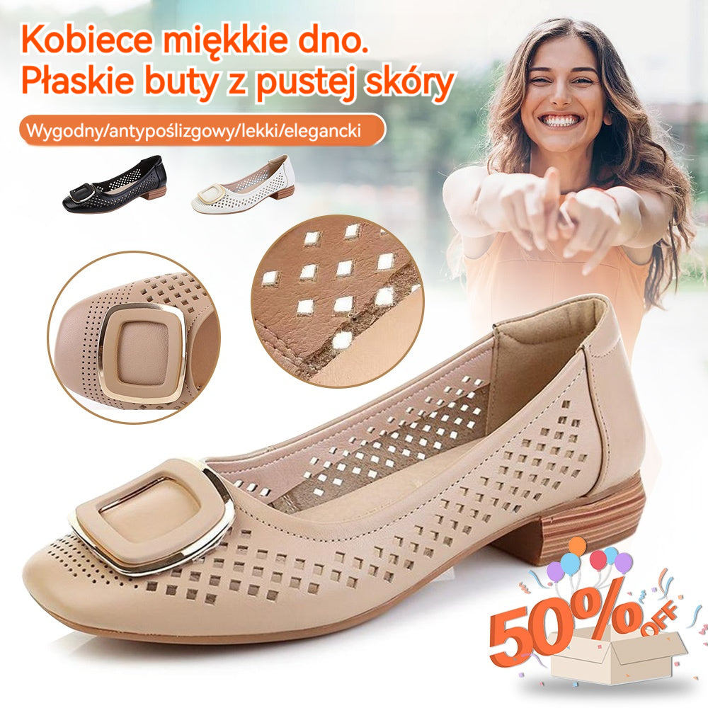 🔥【35-40】 Nowe buty letnie 2026 ze skóry naturalnej, baleriny z zakrytymi palcami, płytkie, miękka podeszwa damskie