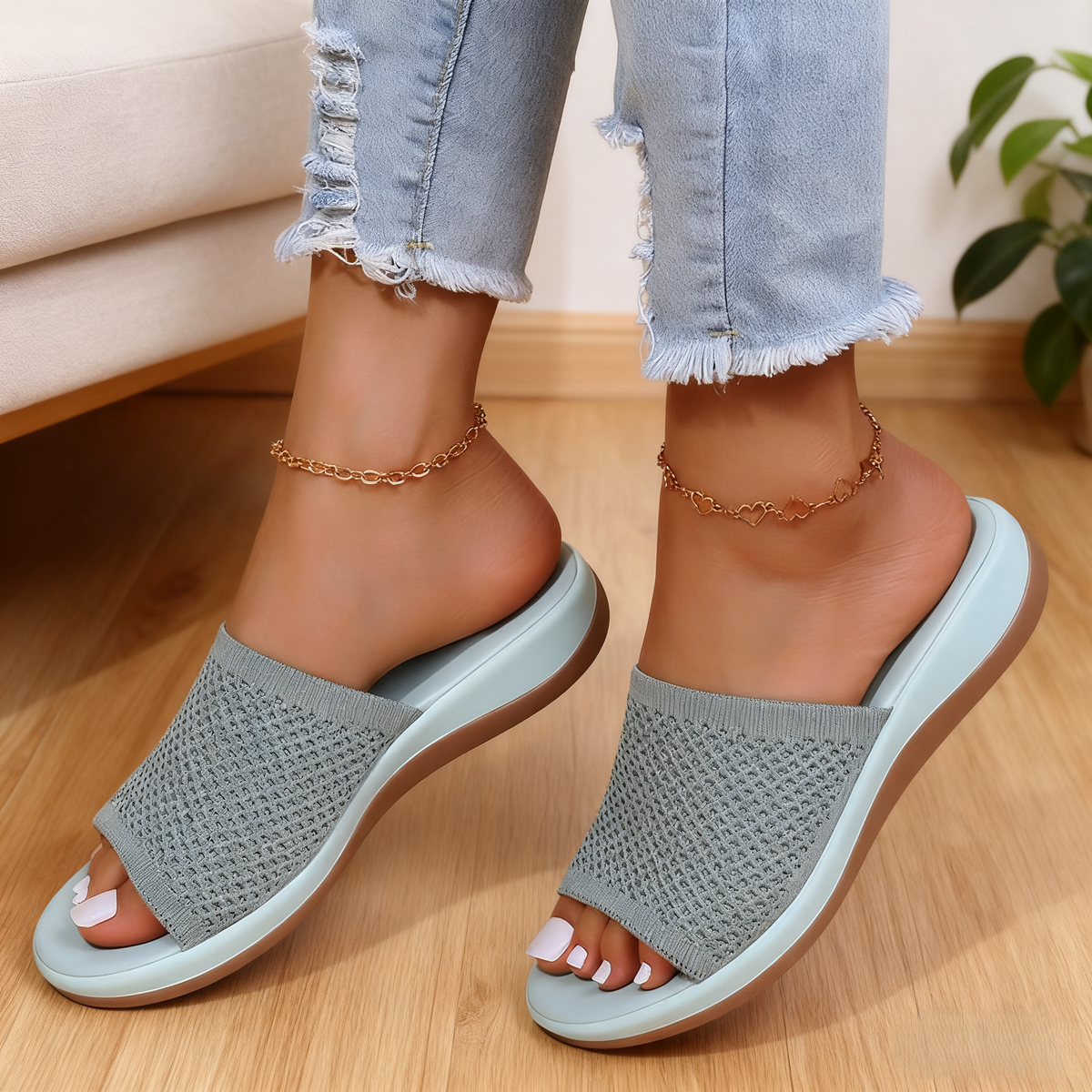 【Cei mai vânduți pantofi de damă】👡【Mărimi 35-43】2026 Papuci de casă de damă la modă, de mărime mare, papuci plate, papuci casual pentru exterior
