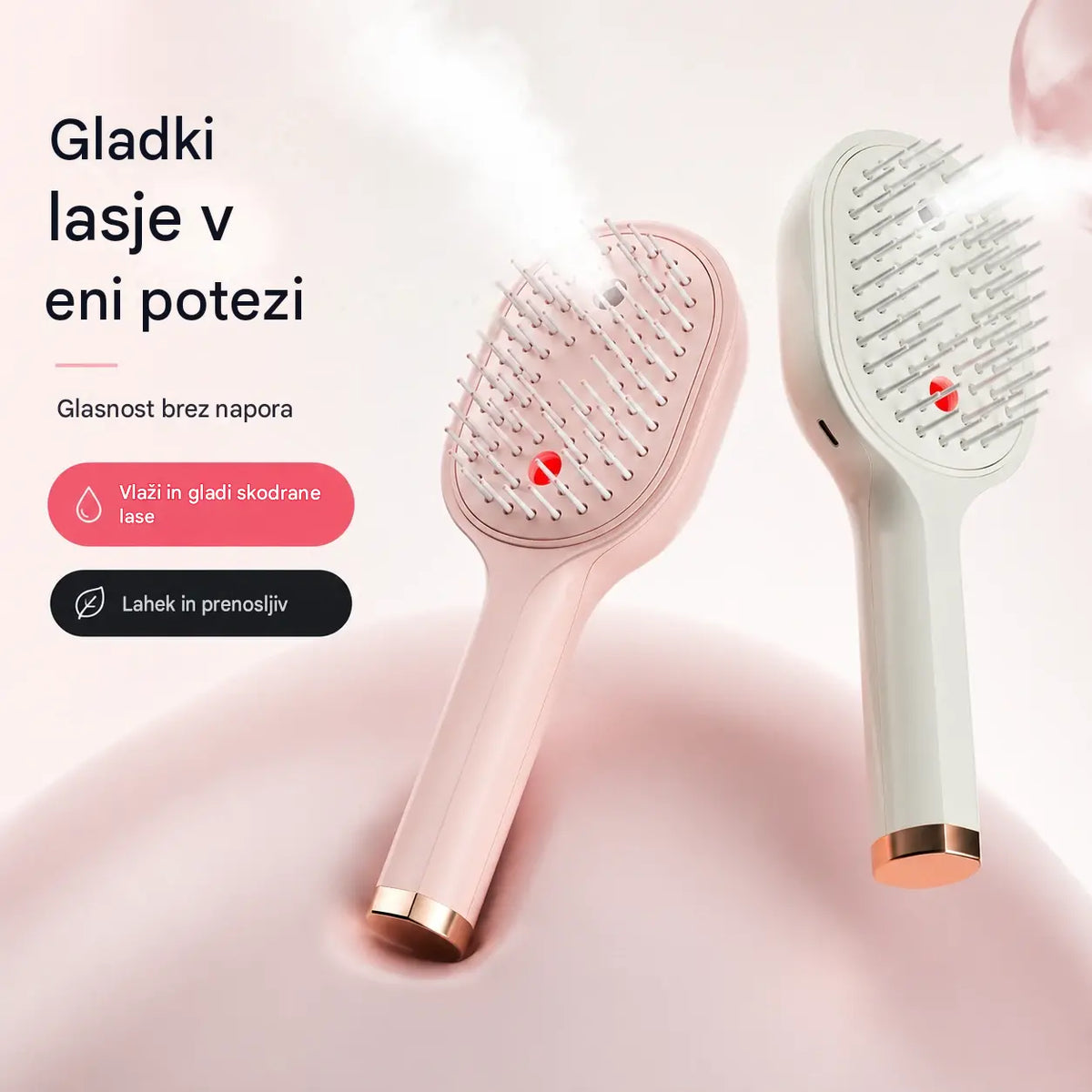 💖💨 Glavnik s funkcijo pršenja na en gumb, ki učinkovito pomaga preprečevati vozlanje las.