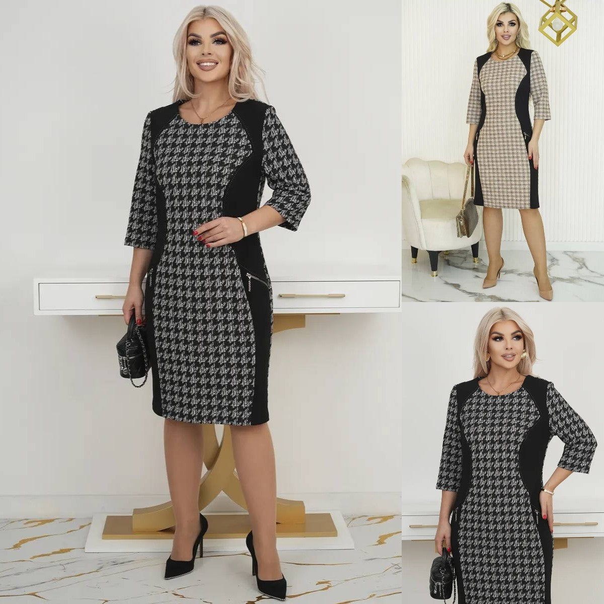 🌷🌞【S-5XL】Nova topla zimska karo obleka