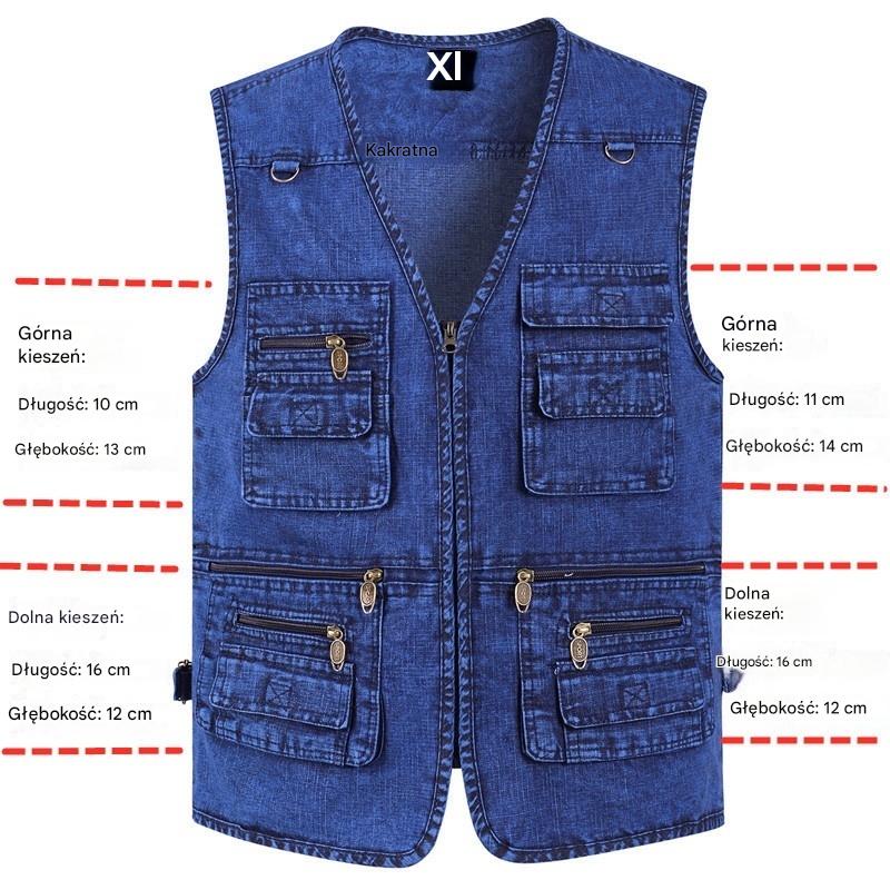 【Nowa kolekcja -50%】Kamizelka dżinsowa męska z wieloma kieszeniami 【XL–7XL】 – Wytrzymała, oddychająca i wygodna