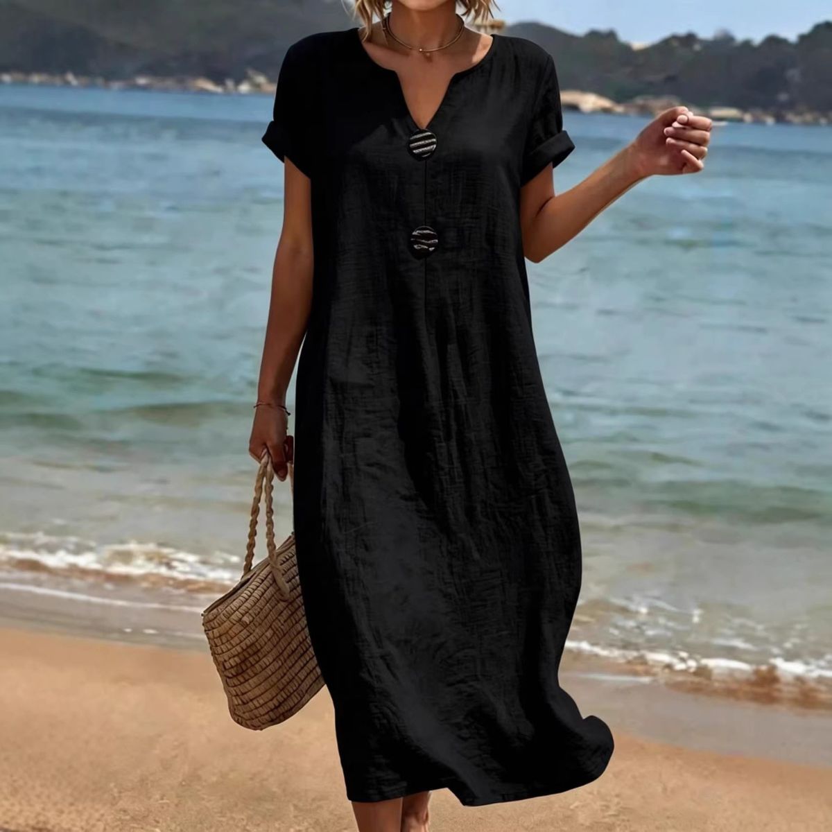 ✨【S-3XL】Elegáns len-pamut ruha, kényelem és frissesség
