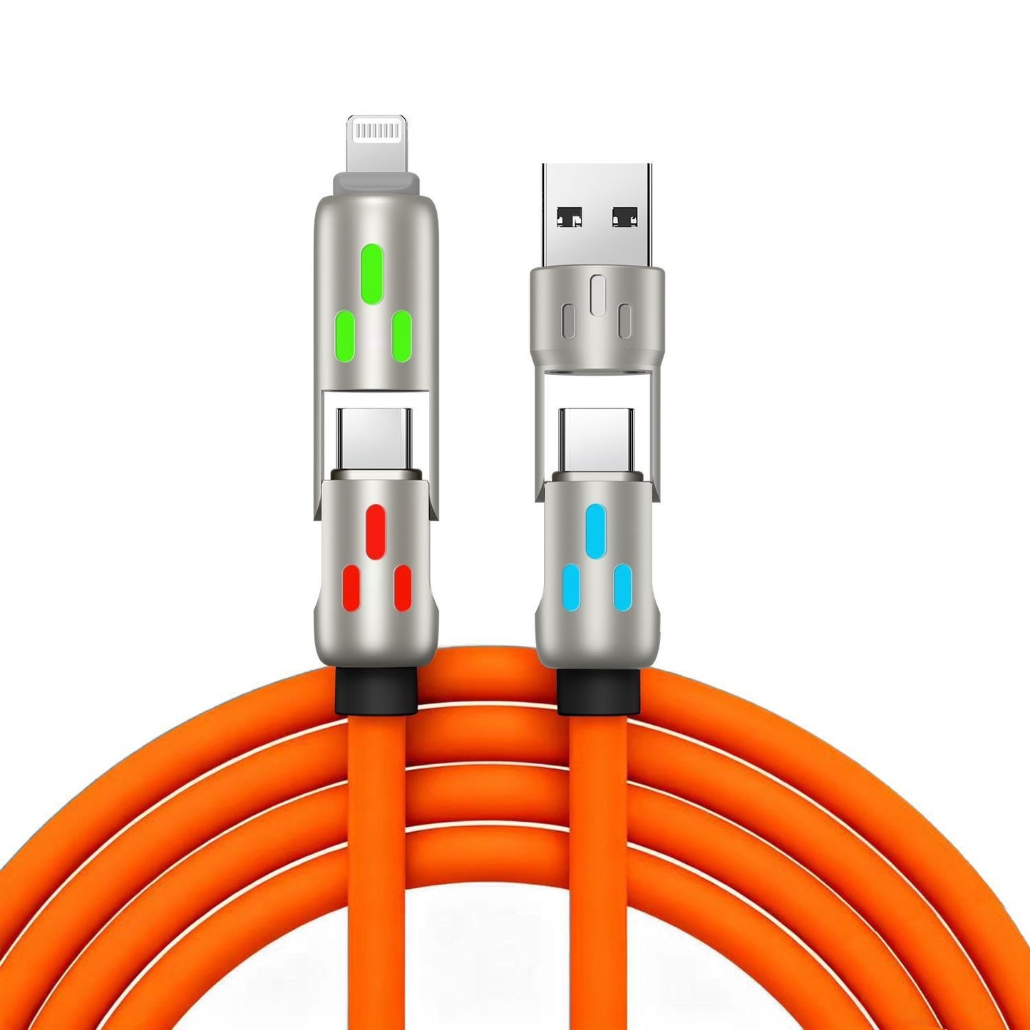 🔥 【2 kosa za 24 evrov】 🔥 (dolžina 2 metra) 4-v-1 kabel PD 240 W – hitro polnjenje USB‑C, Lightning in USB‑A, aluminij in silikon, sinhronizacija podatkov ⚡📱