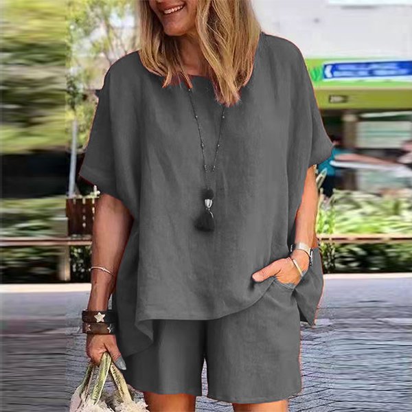 Płatność przy odbiorze【M-5XL】 Top z krótkim rękawem + szorty damski dwuczęściowy komplet