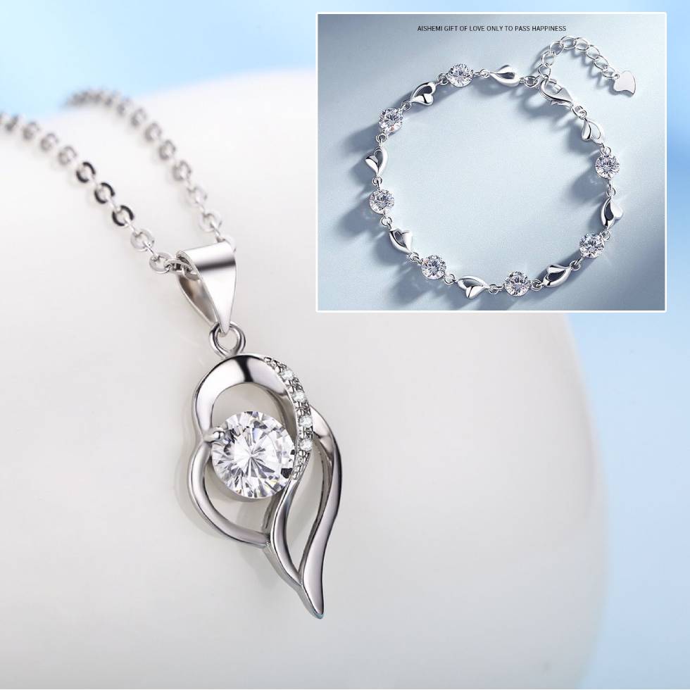 ✨💎💎Serce oceanu zestaw bransoletka + naszyjnik ze srebra próby 925
