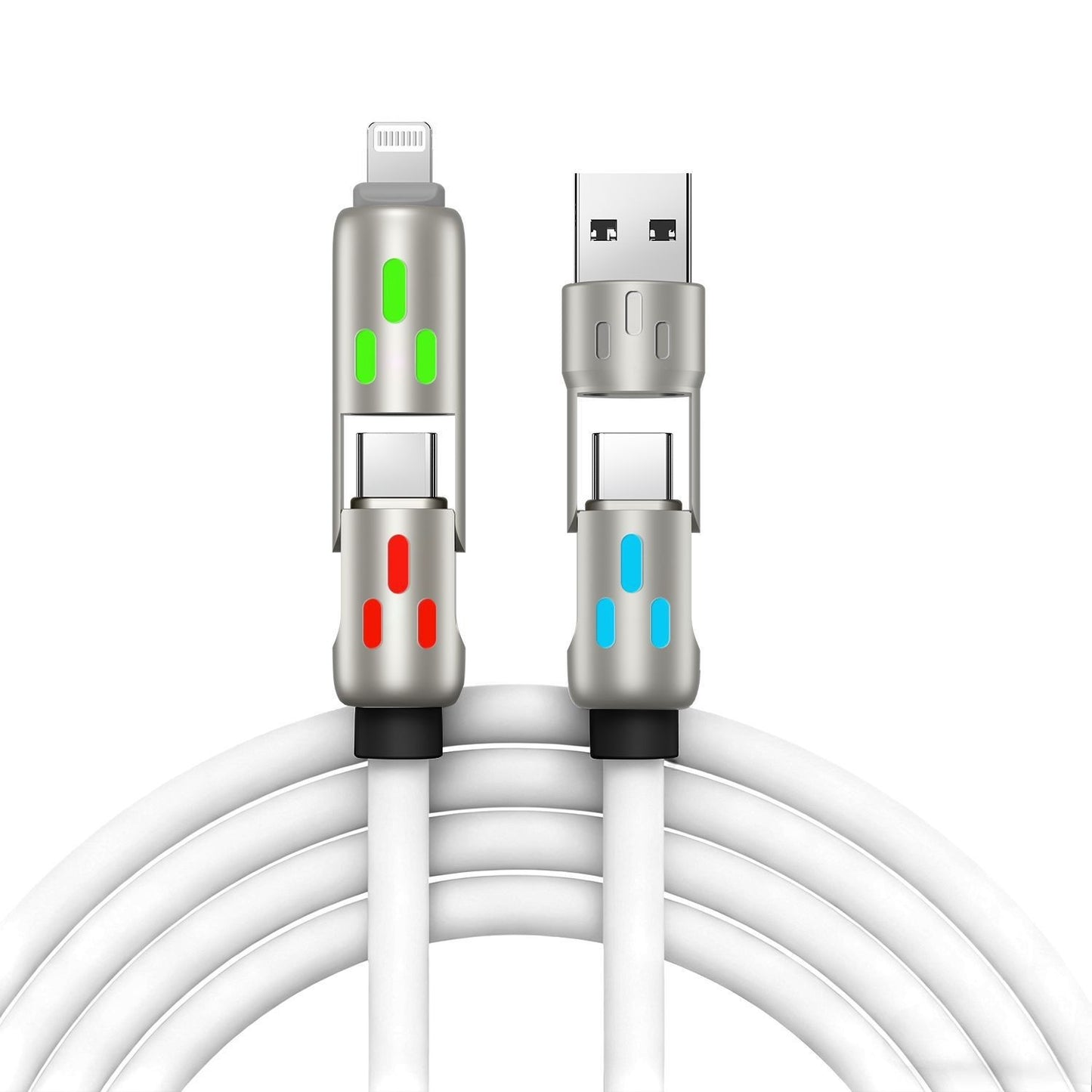 🔥 【2 kosa za 24 evrov】 🔥 (dolžina 2 metra) 4-v-1 kabel PD 240 W – hitro polnjenje USB‑C, Lightning in USB‑A, aluminij in silikon, sinhronizacija podatkov ⚡📱