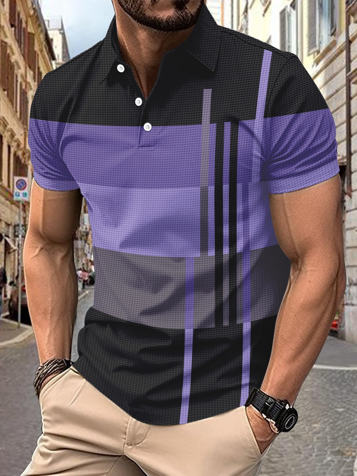 💥Εποχιακή προσφορά 👕Ανδρική μπλούζα Polo με ρίγες, κοντό μανίκι και γιακά (S-5XL)