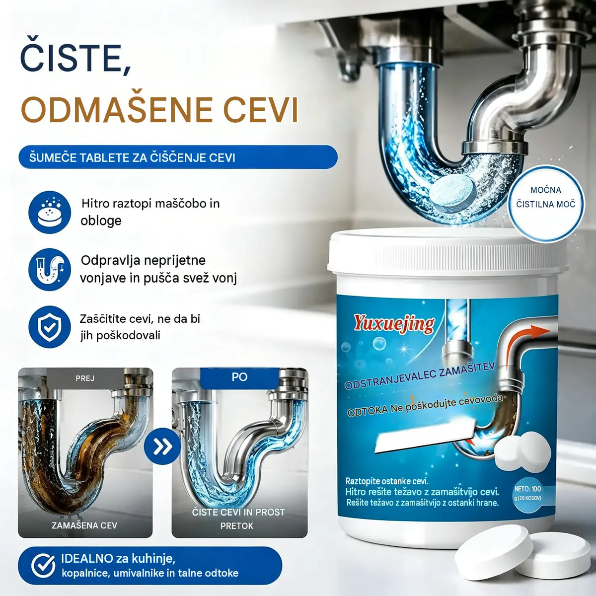 🔥【Kupite 1, dobite 1 gratis】 ❤️ Močne šumeče čistilne tablete, ki hitro raztopijo blokade zaradi mastnih ostankov in odmašijo odtoke; odpravljajo tudi neprijetne vonjave in imajo antibakterijske lastnosti.
