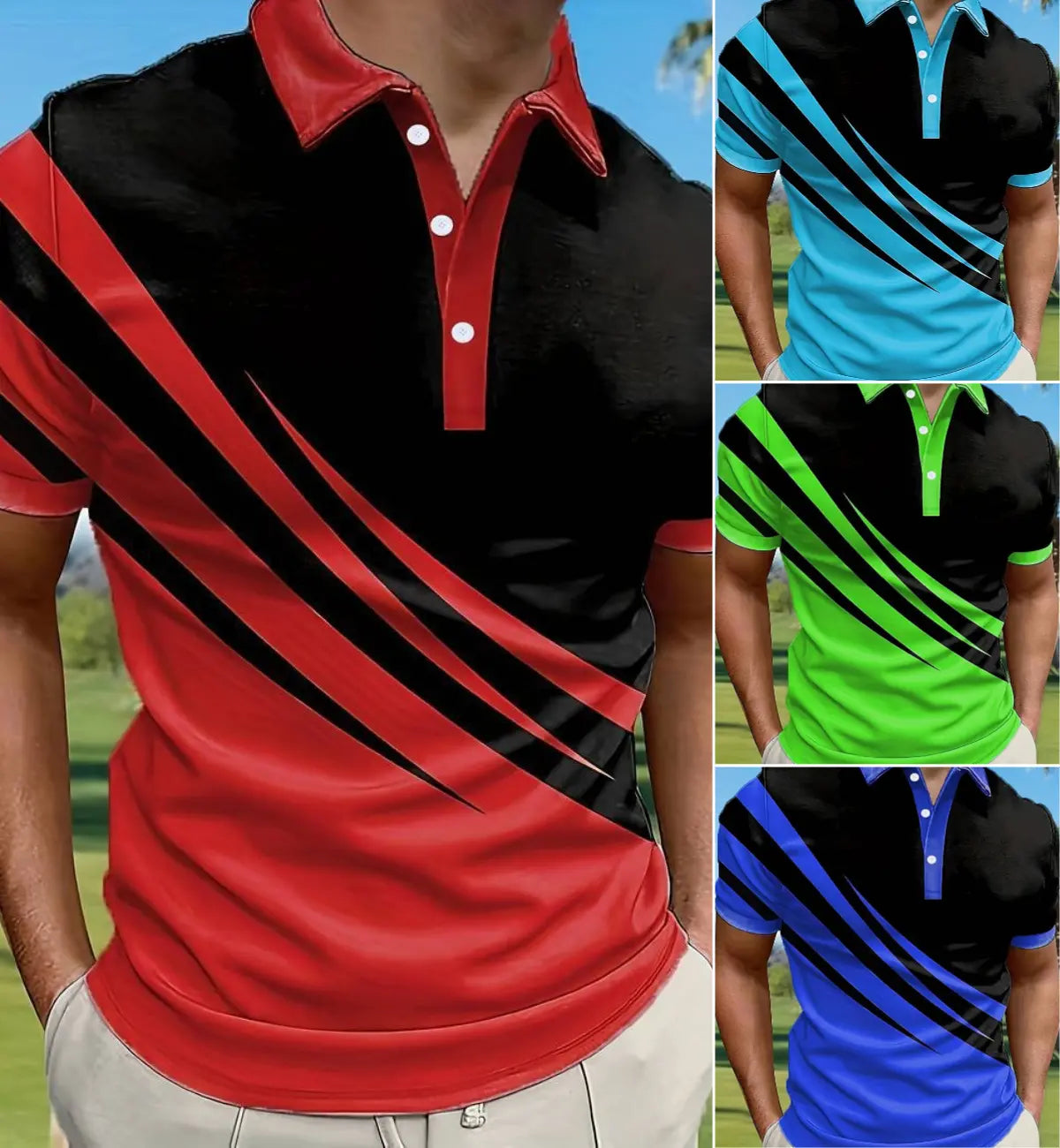 🔥【Kupte 1, získejte 1 zdarma】👔【S-6XL】Nová letní pánská pruhovaná 3D tištěná POLO košile