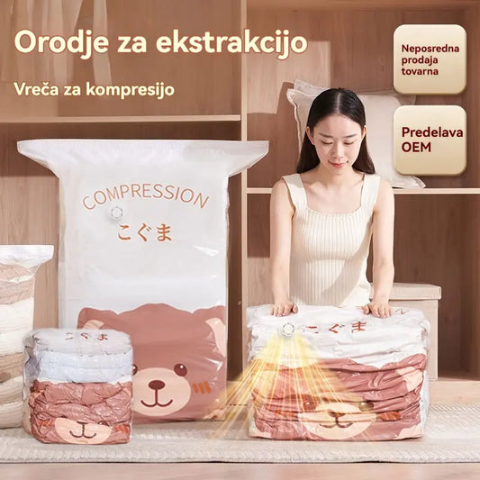 🧳【5-delni komplet】💨 Velika, stisljiva vakuumska vrečka za shranjevanje: črpalka ni potrebna, neprepustna in idealna za prihranek prostora v kovčku in doma ✈️