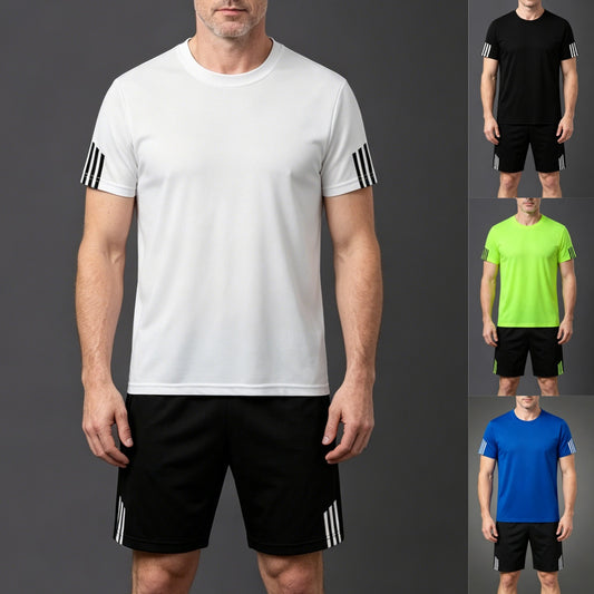 [Płatność przy odbiorze] Męski letni dwuczęściowy komplet sportowy: wygodny T-shirt z krótkim rękawem i szorty – idealny zarówno do noszenia na co dzień, jak i w domu.